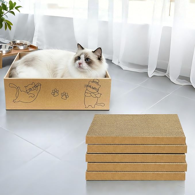 Cat Scratcher, 10 Packs in 1 Cardboard Box Cat Scratching Pad for Indoor Cats and Kitten, Cat Scratch Pad to Protect Furniture, Large Size - Image 6