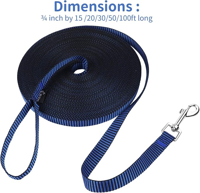 Hi Kiss Dog/Puppy Obedience Recall Training Agility Lead - 15ft 20ft 30ft 50ft 100ft Training Leash - Great for Training, Play, Camping, or Backyard(20ft,Black_Blue) - Image 4