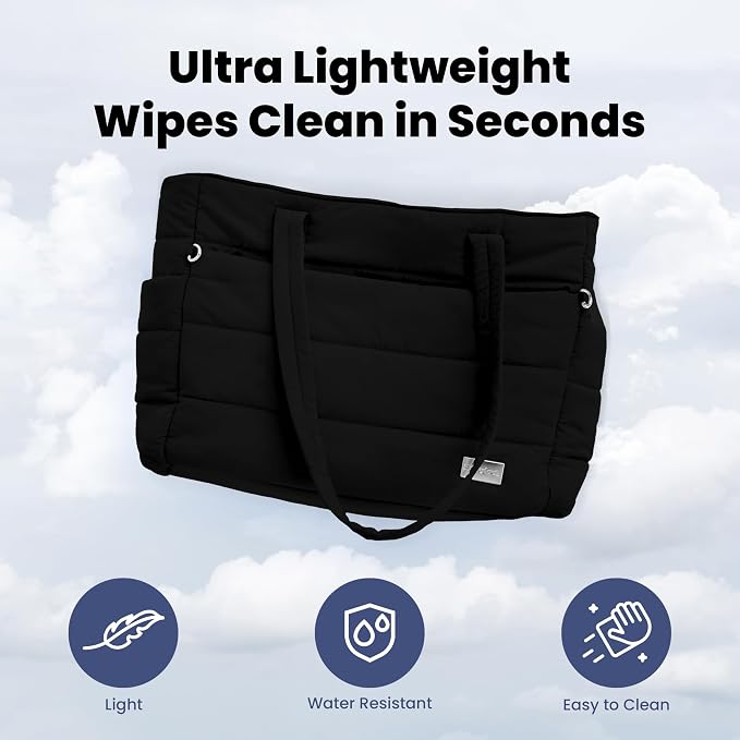 Rubyloo Puffer Dog Travel Bag for Dog Moms, Diaper Bag with Travel Bowls | 2 BPA-Free Collapsible Bowls, 2 Pet Food Containers, 9 Pockets, Everyday Puffer Bag Works With or Without Your Dog, Black - Image 8
