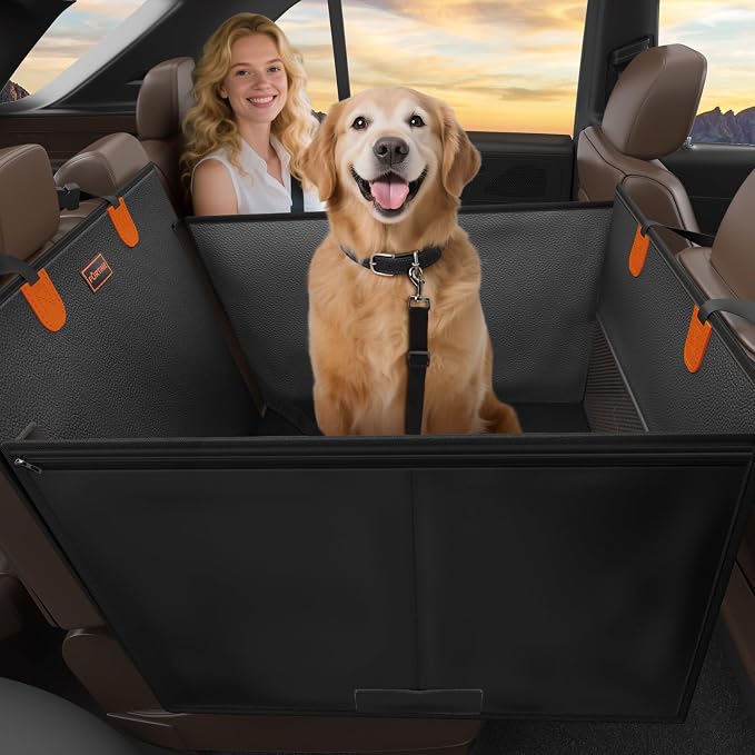 FURTIME Large Dog Car Seat, Upgraded PU Leather Back Seat Extender with Hard Bottom, Waterproof Pet Car Seat Cover for Medium Sized Dog, Pet Hammock for Cars, SUVs, Trucks by FURTIME