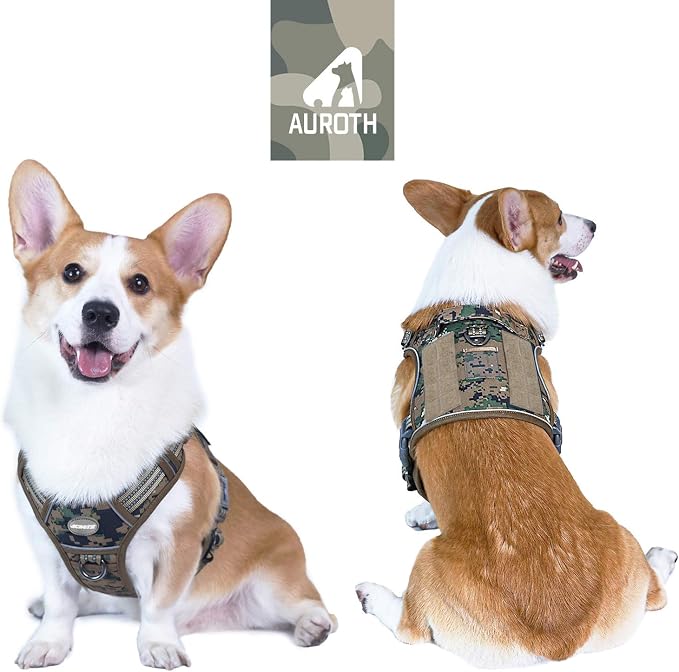 AUROTH Tactical Dog Harness for Small Medium Dogs No Pull Adjustable Pet Harness Reflective K9 Working Training Easy Control Pet Vest Military Service Dog Harnesses Woodland Camo M | Heavy Duty with Handle, Breathable Padded, Reflective, Military K9, E... - Image 2