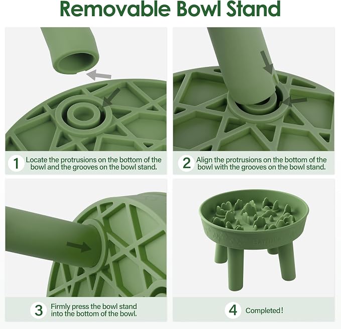 Silicone Slow Feeder Cat Bowl with Detachable Stand, Green | Elevated Cat Bowls for Dry and Wet Food, Non-Slip Puzzle Food Bowl for Puppies & Cats, Digestion Anti Vomit - Image 4