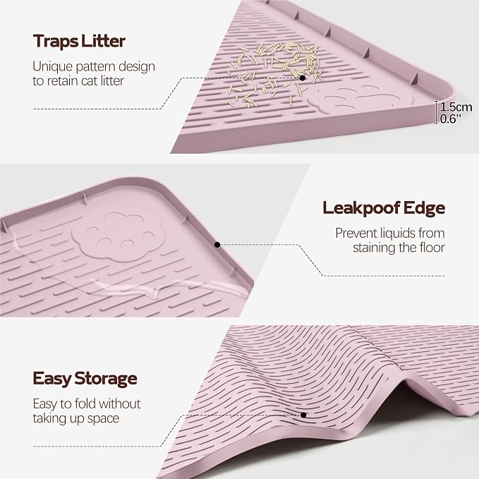 Silicone Cat Litter Mat for Litter Box 50”x35” Large Cat Mat, Pink | Waterproof, Non-Slip, Leak-Proof Rug Mat with Lip, Easy to Clean, Extra Large Litter Catcher Mat for Floor - Image 3