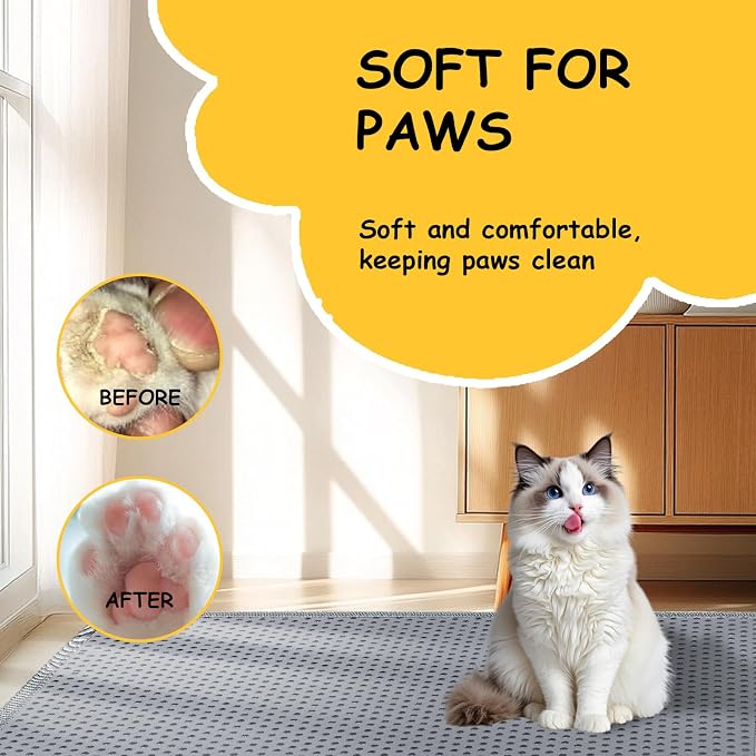 Cat Litter Mat, Litter Box Mat, Large Double Layer Waterproof Proof Trapping mat, Non-Slip Design, Kitty Litter Rug, Cat Supplies, Easy to Clean, 24x15 Inch, Grey, Pack of 1 - Image 9