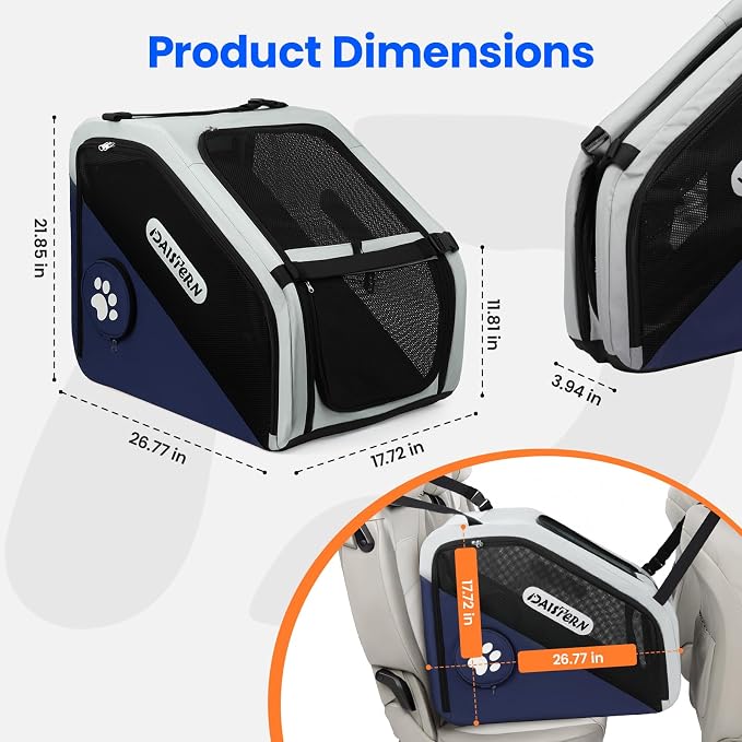 Collapsible Car Travel Crate for Small and Medium Dogs | 360° Air Flow, Heavy-Duty Metal Frame, Mesh Windows, Feeding/Comfort Access for Backseat - Image 2