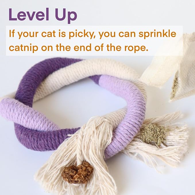 Cat Toys for Indoor Cats, Kitten Toys for Indoor Kittens, Catnip Rope Chew Toys for Teeth Cleaning, Interactive Cat String Toy, Kitty Kicker Toy, 3 Pack (Plus 3 Pouches of Catnip) - Image 4