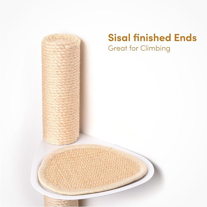 68" Tall Wall-Mounted Cat Tree – Modern Space-Saving Cat Shelf with Sisal Scratching Post & Steel Climbing Steps – Stylish Cat Wall Furniture for Small Spaces - Image 3