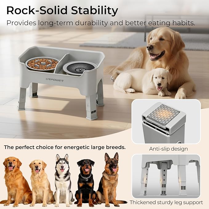 URPOWER Mess Proof Elevated Dog Bowls 4 Height Adjustable Raised Stand | No Spill Water Bowl, Slow Feeder Dog Bowls, Non-Slip Food and Water Bowl Set for Small, Medium & Large Dogs - Image 7