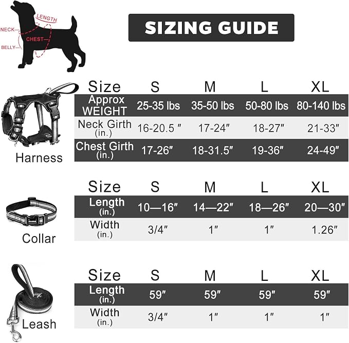 Pet Harness Collar and Leash Set, All-in-one Reflective Dog Harness No Pull with Adjustable Buckles for Puppies, Small, Medium, Large, and Extra-Large Dogs (Large, Black) - Image 7