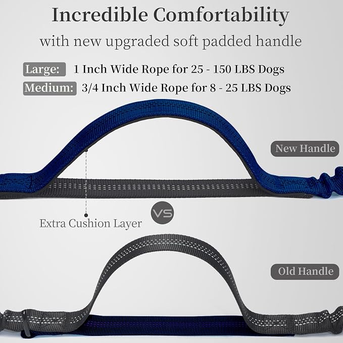 Hands Free Dog Leash with Zipper Pouch, Large, 25-120LB, True Navy | Waist Leash, Dual Padded Handles, Shock-Absorbing Bungee, Adjustable Waist Belt, Walking and Running - Image 3