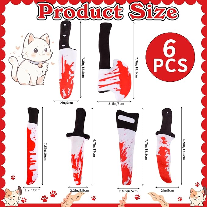 FOIMAS 6pcs Catnip Toys,Knife Shaped Catnip Toys Horror Teething Chew Plush Toys for Cat Kitten Teeth Cleaning Inreractive Toys Indoor Outdoor Halloween Christmas - Image 3