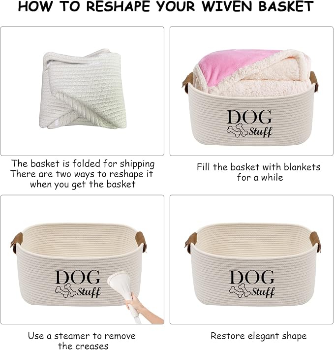 Geyecete Square Dog toy basket storage Cotton Rope Storage Basket Pet/Pet Toy And Accessory Storage Bin Doy Toy Box-Beige - Image 3