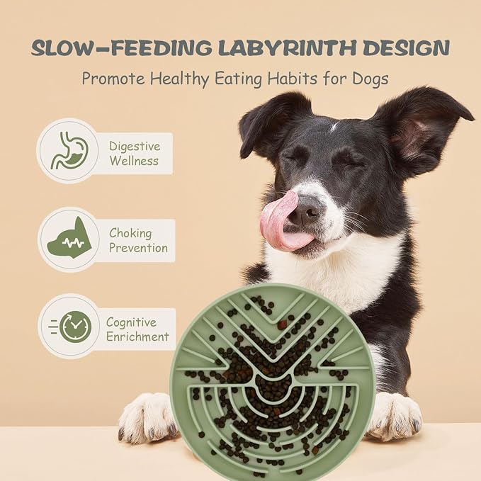 Lesipee Slow Feeder Dog Bowl for Large & Small Pets, Anti Choking Puzzle Dog Food Bowl with Non-Slip Base, Interactive Pet Slow Eating, Silicone Cat Feeder for Puppies & Cats(Grey Green) - Image 6
