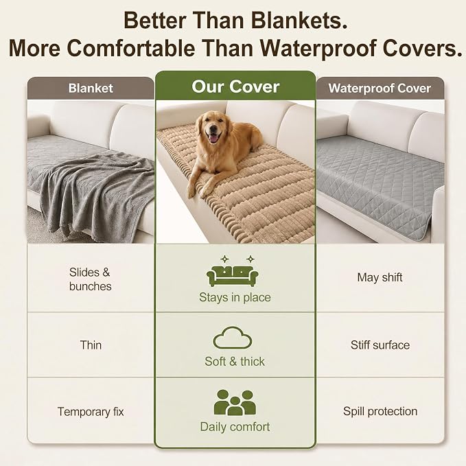 decorUhome Couch Cover for Dogs, Non Slip Fuzzy Thick Pet Sofa Protector | Pet Friendly, Machine Washable, Fits 3-Cushion Sofa, Protects Against Pet Hair & Daily Messes, Khaki, 27.6" x 82.7" - Image 7