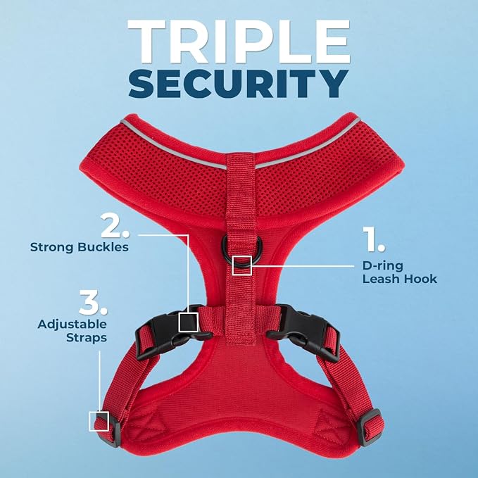 Best Pet Supplies Voyager Aerolite Over the Head Dog Harness, No Pull Breathable Air Mesh Vest, Quick Dry with Reflective Stitching, Adjustable Escape Resistant Harness - Red, Large - Image 2