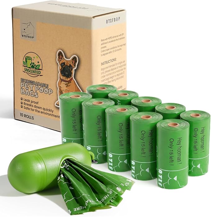 ATIFBOP Biodegradable Dog Poop Bags 150 Counts with Dispenser | Leak Proof, Extra Thick, with Dispenser by ATIFBOP