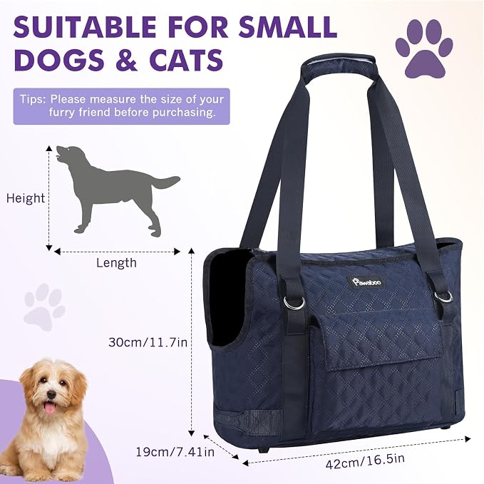 Pawaboo Dog Purse Carrier for Small Dogs with Pocket,Up to 11Lbs | Lightweight & Portable Dog Tote Bag Carrier Purses,Soft Sided Design,Front Pocket for Storage Travel Shopping Navy Blue - Image 2