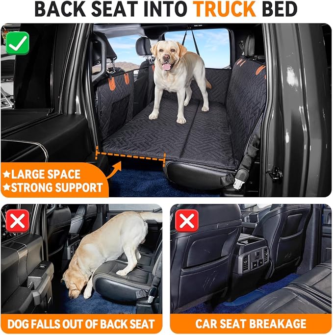 YJGF Hard Bottom Dog Car Seat Cover for Full-Size Trucks,Back Seat Extender | Strong Support,More Rest Space,Waterproof, Scratch Resistant,Car Seat Protector,Dog Hammock for Full-Size Truck - Image 3