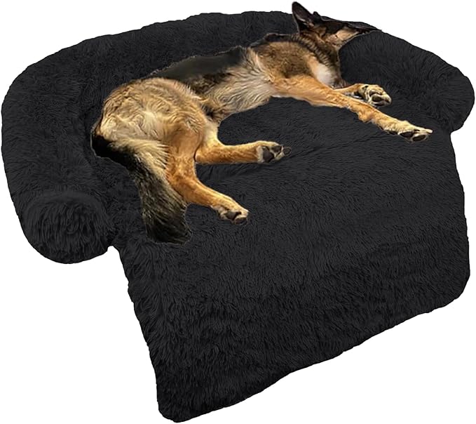GGIB Calming Dog Bed Fluffy Plush Dog Mat for Furniture Protector with Removable Washable Cover for Large Medium Small Dogs and Cats (Large, Black) by GGIB
