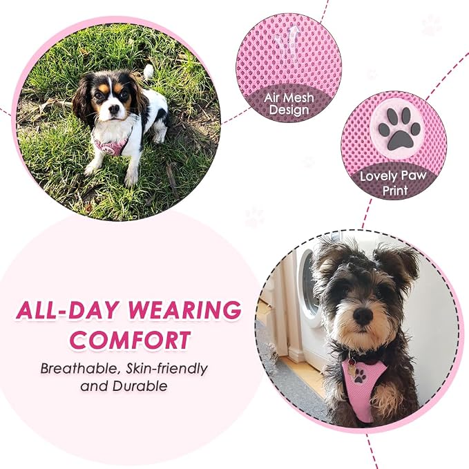 Lukovee Dog Car Harness Seat Belt, Harness & Seatbelt with 2 in 1 Buckle | Adjustable Soft Breathable Mesh Harness, Reflective Elastic Reflective Tether, for Small Medium Large Dogs Pets (A-Pink, XS) - Image 3