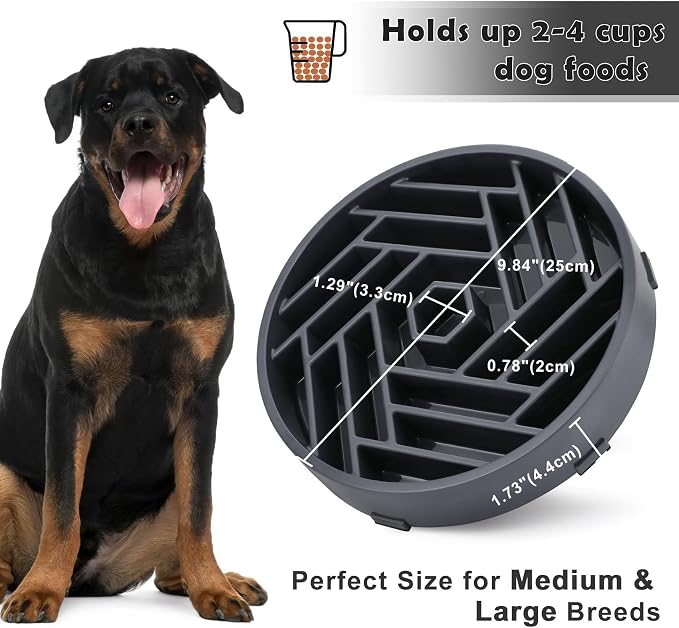 TOBYTO Slow Feeder Dog Bowls Large Medium Breed,Anti-Choking Slow Eating Dog Food Bowl,Non Slip Pet Slower Food Feeding Bowls Large Puzzle Slow Feeder Bloat Stop Maze Dog Dishes,Gray - Image 5