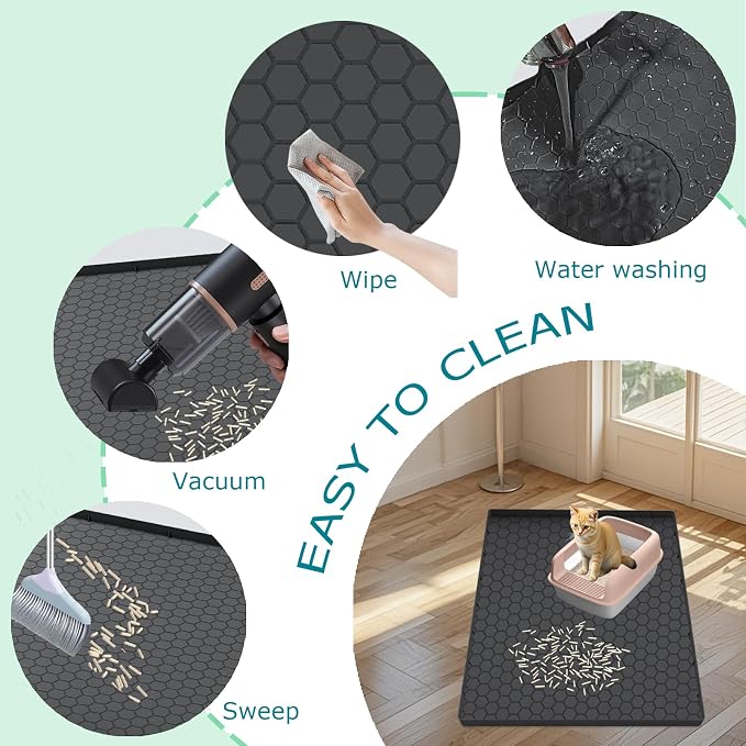 Cat Litter Mat for Litter Box, Silicone Large Cat Litter Trapping Mat - 37x22 in, Waterproof & Non-Slip, Durable & Easy Clean, Black - Image 3