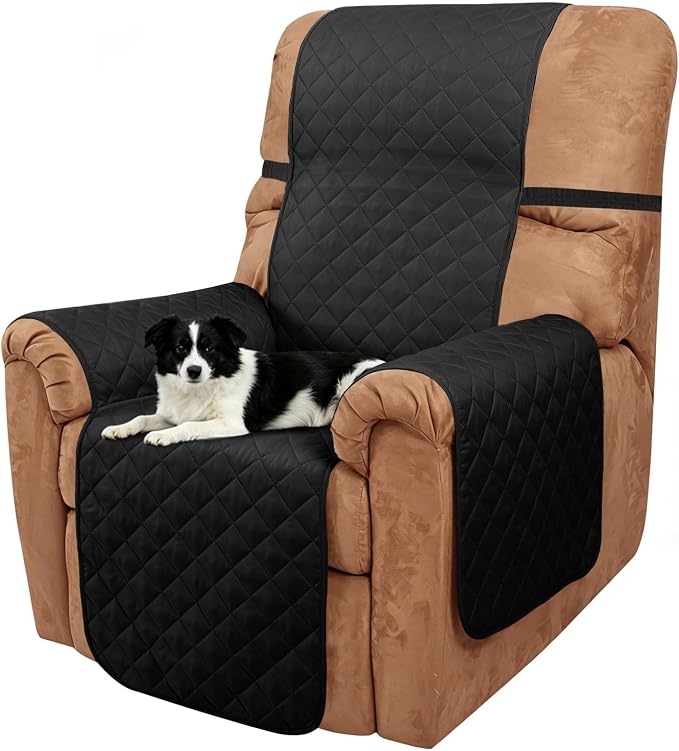 Reversible Chair Covers for Recliner Oversized, Black/Black | Recliner Oversized Covers for Living Room with Elastic Straps, Water Repellent, Chair Protectors Covers for Dogs by LuxshareHome