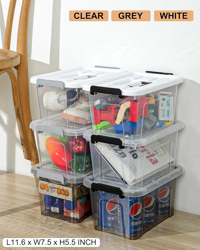 NUMIFUN 7Qt Clear Plastic Storage Bins with Lids,Transparent Design,6 Pack | Stackable organizing totes with buckle latches & handles.Dust-proof clear design for home,office & pantry space saving - Image 9