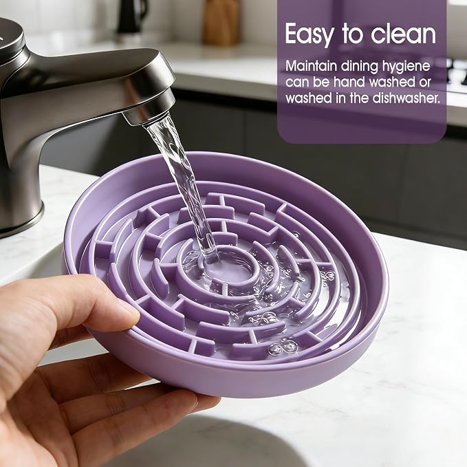 Silicone Slow Feeder Bowl with 37 Non-Slip Suction Cups — Anti-Choking Maze Design, Slows Eating 10x, Anxiety Relief, BPA-Free, for Small & Medium Dogs and Cats (Purple) - Image 6