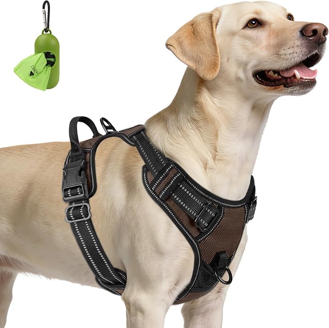 Joytale No Pull Dog Harness for Large Dogs, Front Clip, Brown | Grab Handle for Instant Control, Padded & Adjustable Vest, Sturdy Metal D-Rings, for Safe Training & Daily Walking by Joytale