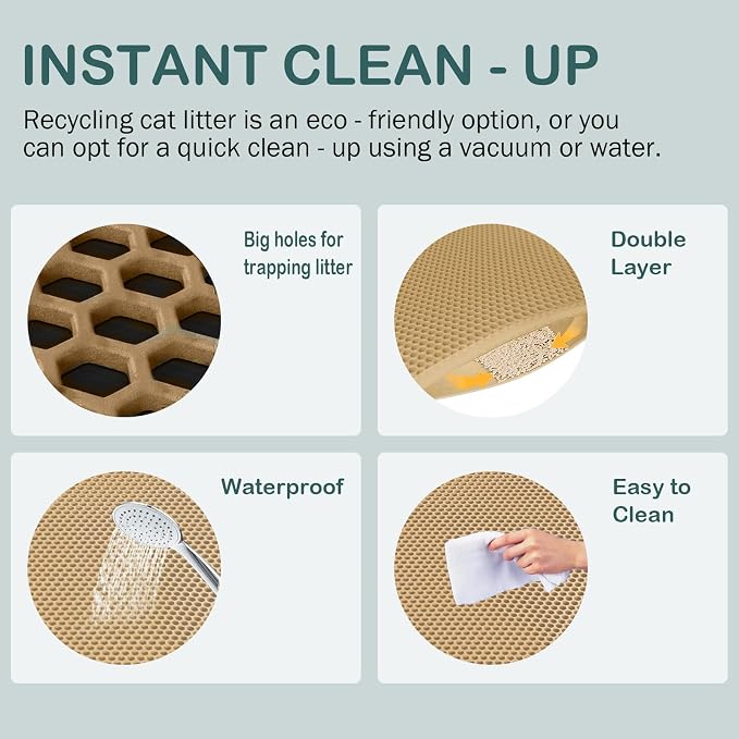 24''x 14.9''Inch Cat Litter Trapping Mat, Double Layer Waterproof Proof Litter Box mat, Non-Slip Design, Reduces Litter Scatter, Easy to Clean, Beige Cat Litter Mat - Image 3