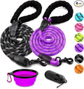 COOYOO 2 Pack Dog Leash 6 FT Heavy Duty - Comfortable Padded Handle - Reflective Dog Leash for Medium Large Dogs with Collapsible Pet Bowl Set 3-Black+Purple by COOYOO