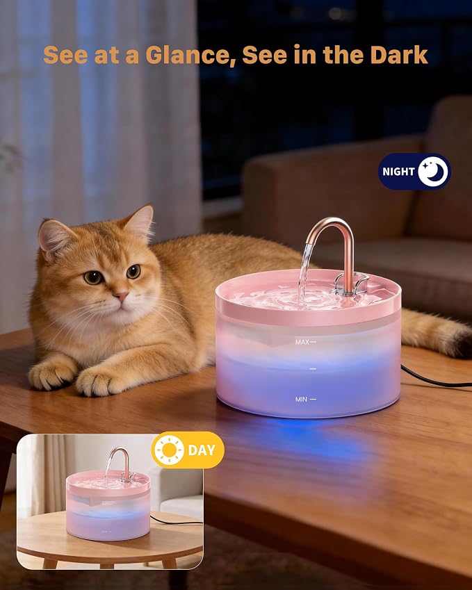 Cat Water Fountain Pink for Drinking: 67oz/2L Cat Fountain - GIOTOHUN Cute Pet Water Fountain for Cats Inside - Quiet Pet Fountain - Faucet Cat Drinking Fountain - Suitable for Kitty & Kitten - Image 7