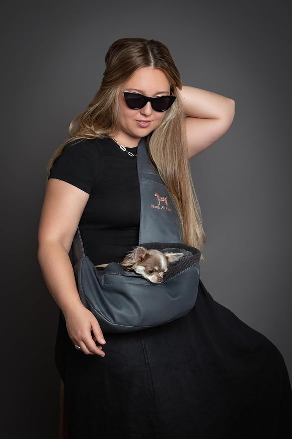 Noah & Paw Dog Sling Carrier for Small Dogs 3-10lb, Dog Sling for Small Dogs and Cats, Dog Carrier with Adjustable Padded Strap, Vegan Leather Lined with Fur, 3X Safety Features, Machine Washable - Image 2