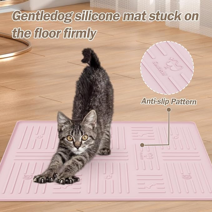 Silicone Cat Litter Mat, 34" X 25" Litter Box Mat, Pink | SiliconeLitter Trapping Mat, Soft and Waterproof,Cat Litter Box Mats for Floor - Image 5