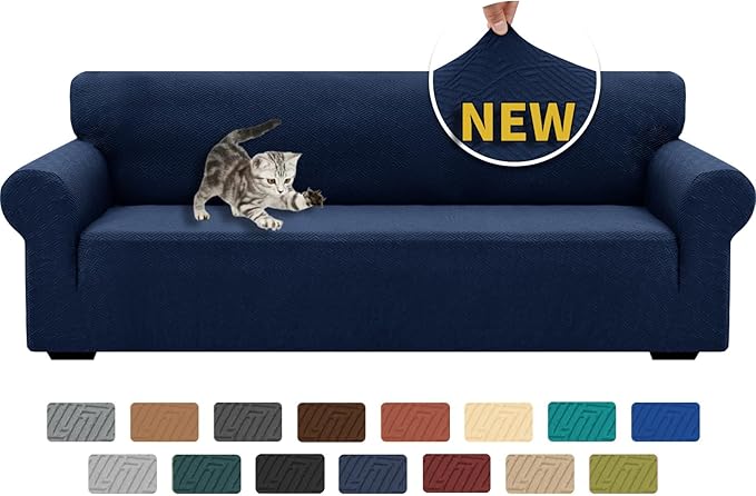 XINEAGE Stretch Jacquard XL Sofa Cover, Non Slip Sofa Slipcover for Dog | High-Stretch Fabric. Wear-Resistant, Pet Friendly. Easy Install & Washable for Living Rooms, Offices.Navy Blue by XINEAGE