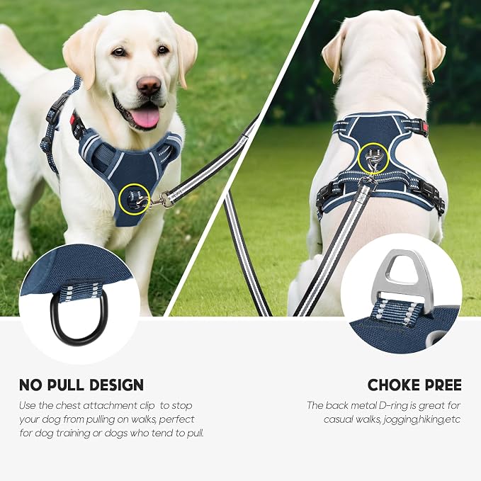 Timos Dog Harness Medium Sized, Quick Release 3 Buckles, Royal Blue, M | Reflective No Pull No Choke, Easy On & Off, Adjustable Soft Padded, Front & Back 2 Clips and Control Handle for Walking - Image 5