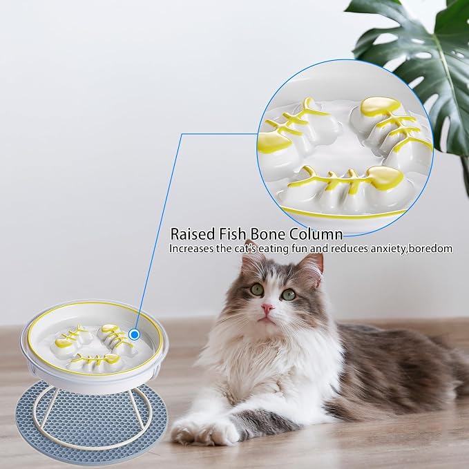 Raised Cat Dog Slow Feeder Bowl with Stand, Cat Slow Bowl for Wet Food and Dry Food, Stop Vomit and Choking, Slow Down Eating Speed, Ceramic Elevated Slow Cat Bowls, Whisker Friendly Pet Puzzle Feeder - Image 4