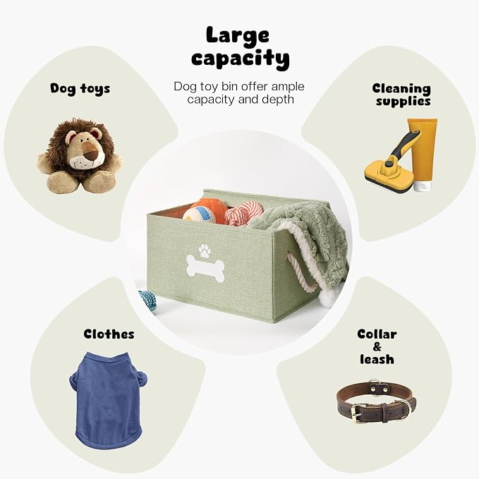 Dog Toy Basket with Lid, Dog Basket for Toys, Dogs Toy Box with Cotton Rope Handles, Collapsible Storage Bins for Pet Toys, Dogs Storage Organizer, Green - Image 2