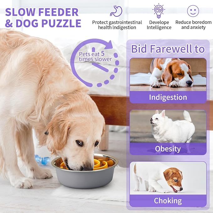Slow Feeder Dog Bowls Insert, Animire Soft Silicone Slow Eating Dog Food Bowl for Small, Medium and Large Dogs, Compatible with Regular and Elevated Bowls - Image 2
