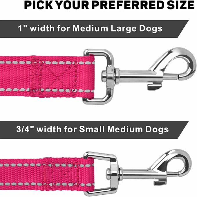 6FT Reflective Dog Leash, Padded Handle for Small Medium Dogs | Comfortable Nylon, Soft Handle Cushioning, Reflective Safety at Night, Walking Leash for Park & Hiking (3/4in, Hot Pink) - Image 4