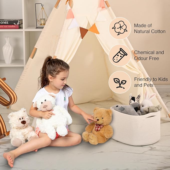 ICERZCZ Woven Cotton Rope Baskets for Gifts Empty, 17×13×9.5 Off White | Storage Baskets for Organizing, Cute Decorative Basket, Organizer Bins for Dog Toy, Baby Laundry, Gift, Nursery - Image 6