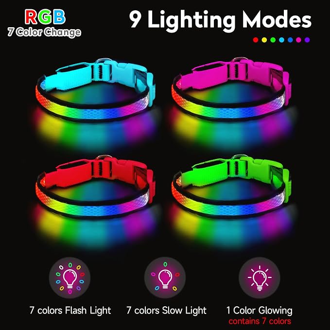 LED Dog Collar, Light Up Dog Collar,for Night Walking(Medium,Purple) | Adjustable,Bright RGB 7 Colors Light Glowing Collar,Waterproof,Nylon,Soft,For Medium and Large Dogs,USB C to Charge - Image 4