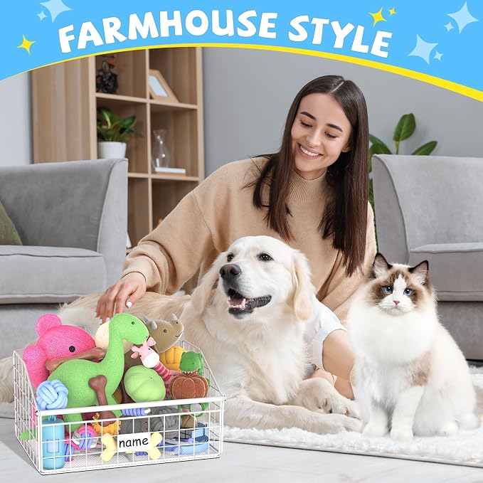 Kaiferty Indestructible Dog Toy basket, Small Toy Box for Dogs, Pet Toy Bin Dog Metal Basket for Toys, Dog Toy Storage, Dog Storage Organizer, Cat Dog Toy Box for Living Room Area (White) - Image 6