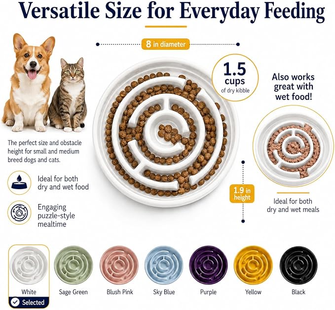 Ceramic Slow Feeder Dog Bowl 1.5 Cup Puzzle Dish for Small Medium Dogs | Glazed ceramic maze bowl with 1.5-cup capacity for dry or wet food, sized for small and medium dogs - Image 2