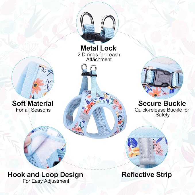 BEAUTYZOO Dog Harness Medium Sized and Leash Set,No Pull Pet Vest -Floral,M | Step-in Easy On/Off, All Season Breathable Mesh,Escape-Proof Hook & Loop,Lightweight Reflective,No Choke,Easy Walking Control - Image 3