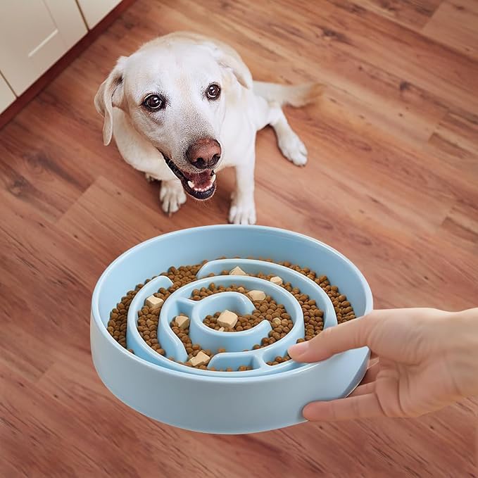 Ceramic Slow Feeder Dog Bowl,1.5 Cups Pet Slow Feeder for Small and Medium Breed,Puzzle Dog Food Dish,Anti-Gulping,Stop Bloat,Preventing Choking(Blue) - Image 3