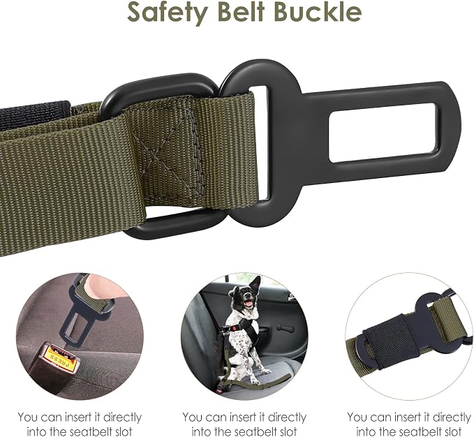 Hotsky Tactical Bungee Shock Absorbing No Pull Dog Leash,Army Green,4-6FT | Heavy Duty for Medium Large Dogs That Pull up to 660 lb,with Padded Double Handle ＆ Car Seatbelt,360°Rotating Locking Clasp - Image 3
