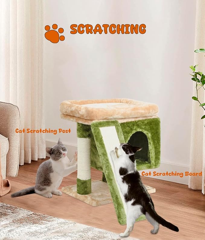 SYANDLVY Small Cat Tree for Indoor Cats, Cat Tower with Scratching Post, Modern Activity House for Large Cats, Condo with Board, Kittens Cave - Image 6