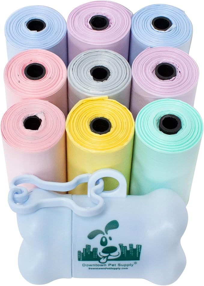 Downtown Pet Supply Scented Poop Bags for Dogs with Dispenser, 180 Count - Leak-Proof Dog Waste Bags and Bone-Shaped Dog Poop Bags Holder for Leash - Lavender Scented, 12.5" x 8.5" by DowntownPetSupply